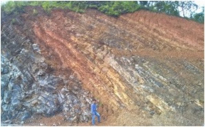 Devonian-Triassic tectonic unconformity boundary and pillow basalt